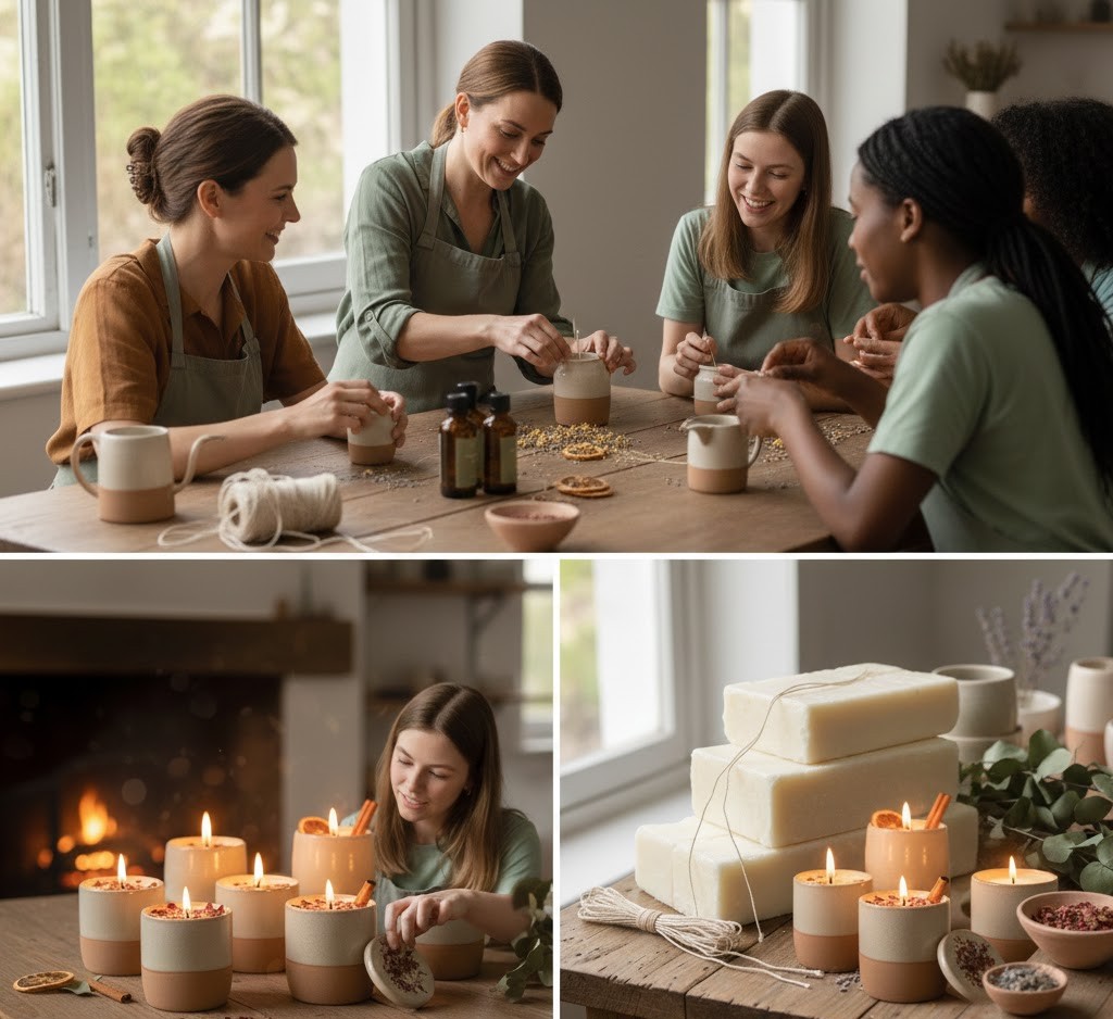 Students working together in candle making workshop