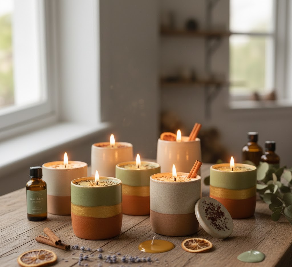 Layered candle with multiple colors
