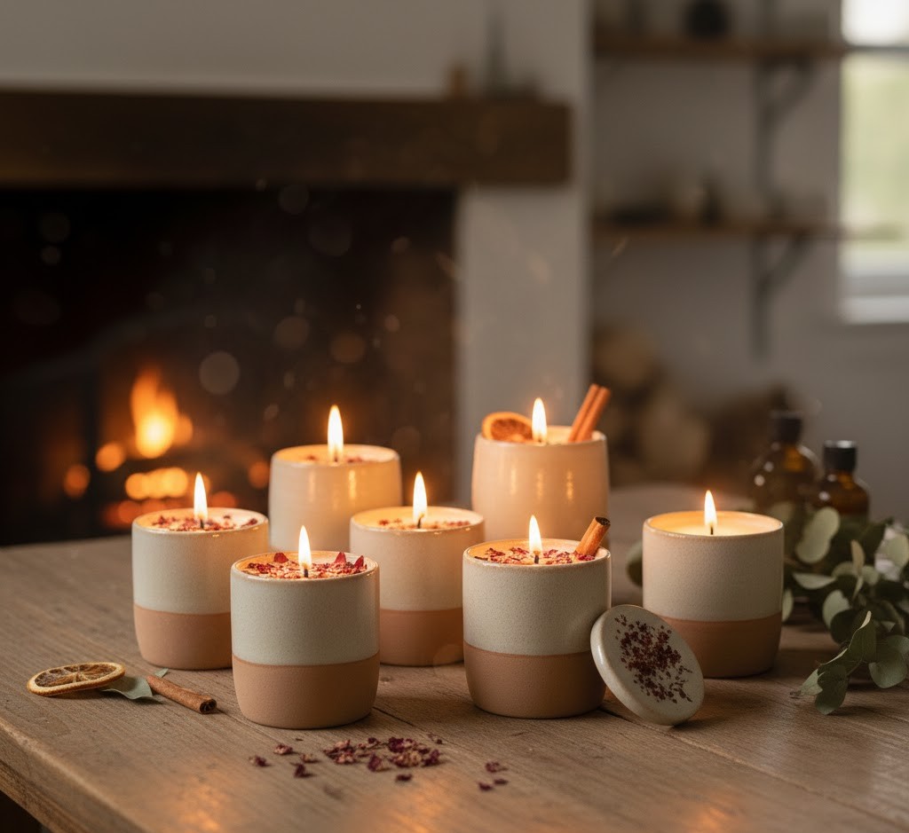 Seasonal themed candle arrangement