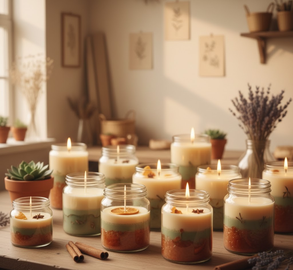 Beautiful handcrafted candle with natural colors